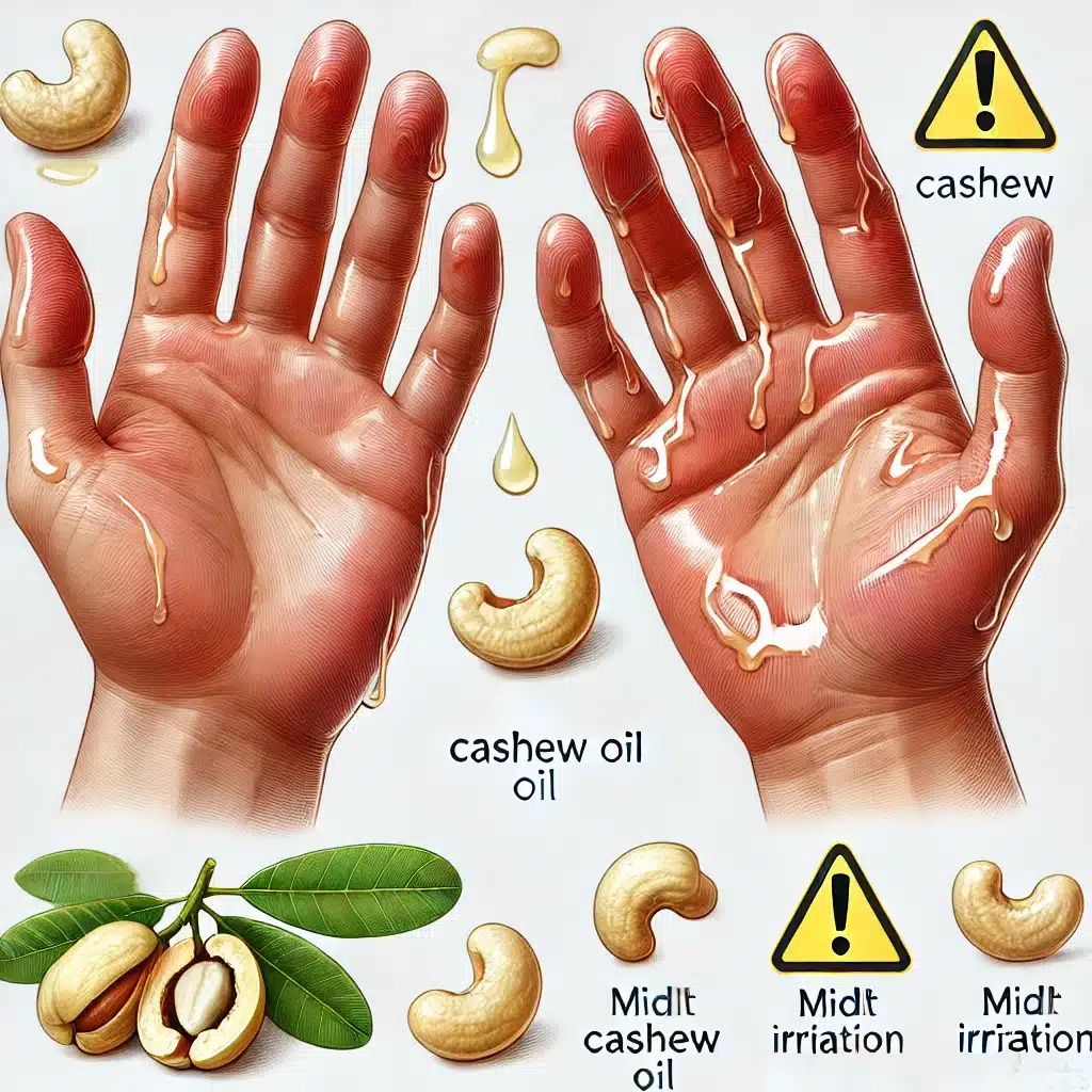 hazards of cashew oil on human hands